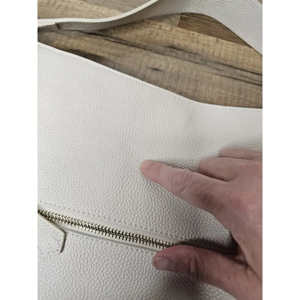 Laggo Leather Shoulder Bag Hobo Cream‎ White Expandable